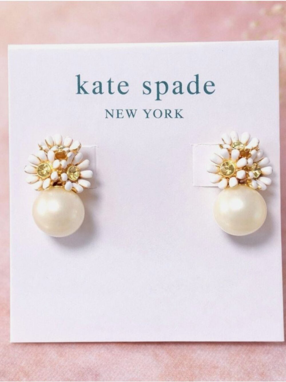 Kate Spade Daisy Flower Pearl Drop Earrings Gold Floral Statement